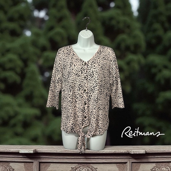 Reitmans, Knit Cropped Cardigan, Small, Pink, Black & White - Picture 1 of 8